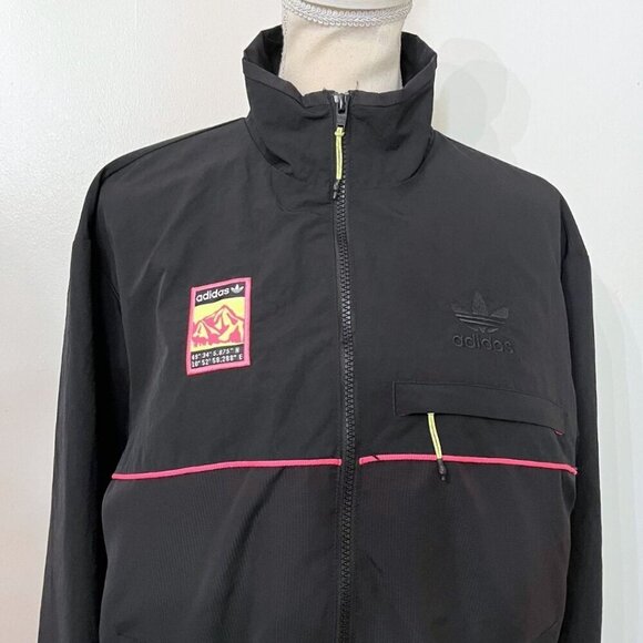 ADIDAS ORIGINALS MEN'S ADIPLORE BLACK PINK NEON ZIP UP NYLON TRACK TOP JACKET - Picture 4 of 15